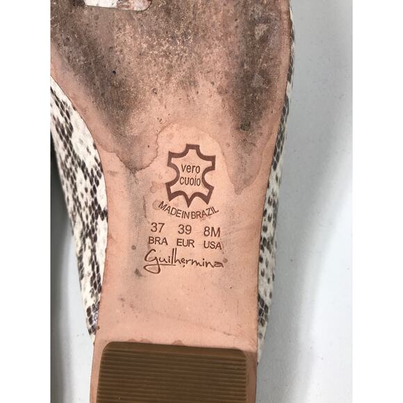 Guilhermina Snake Print Leather Slip-On Diamond Bow Accent 39 Shoe Slides Mule - Picture 6 of 6